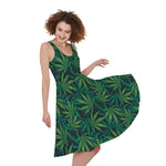 Dark Green Hemp Pattern Print Women's Sleeveless Dress