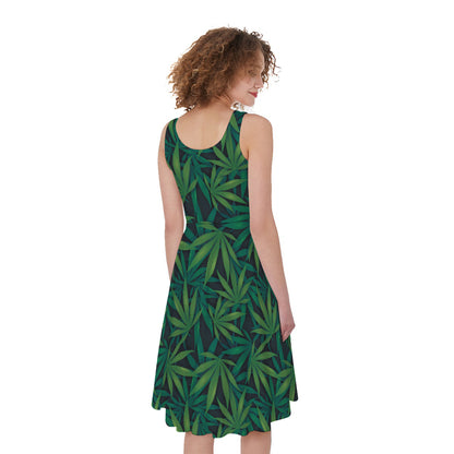 Dark Green Hemp Pattern Print Women's Sleeveless Dress