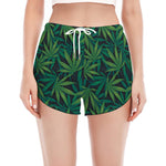 Dark Green Hemp Pattern Print Women's Split Running Shorts