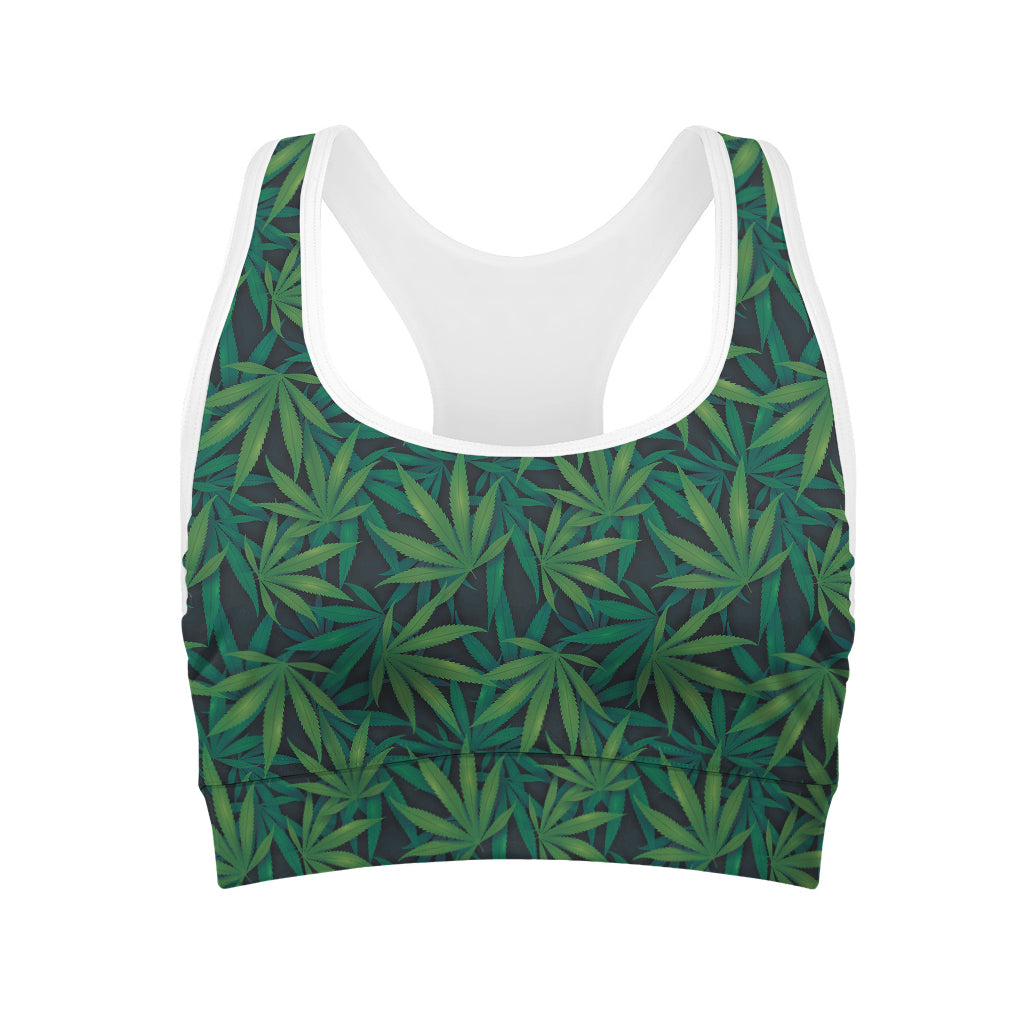 Dark Green Hemp Pattern Print Women's Sports Bra