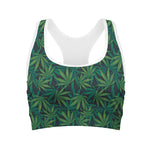 Dark Green Hemp Pattern Print Women's Sports Bra