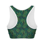 Dark Green Hemp Pattern Print Women's Sports Bra