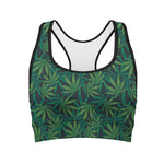 Dark Green Hemp Pattern Print Women's Sports Bra