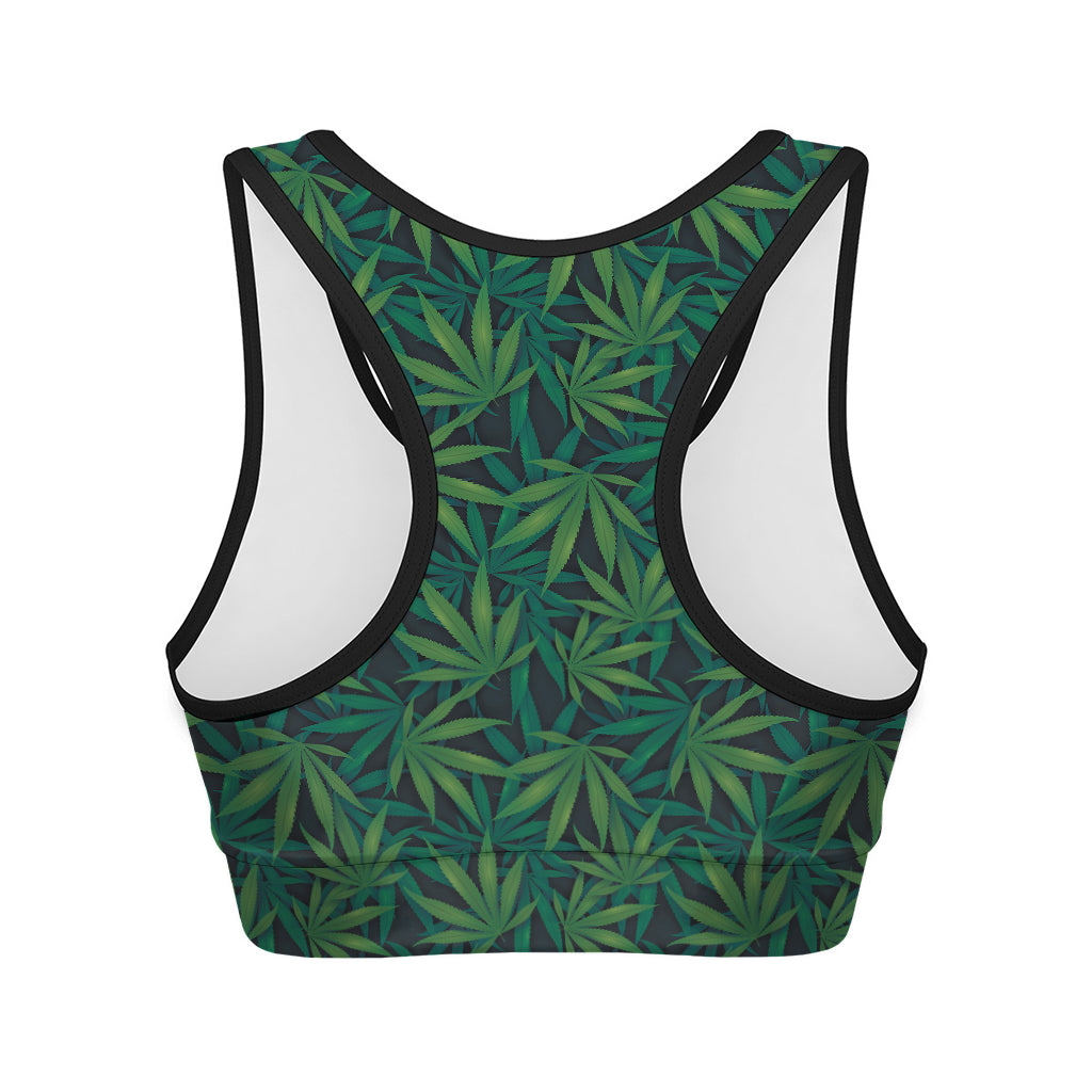 Dark Green Hemp Pattern Print Women's Sports Bra