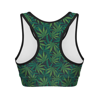 Dark Green Hemp Pattern Print Women's Sports Bra