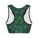 Dark Green Hemp Pattern Print Women's Sports Bra