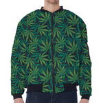 Dark Green Hemp Pattern Print Zip Sleeve Bomber Jacket