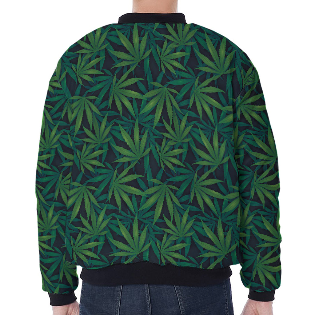 Dark Green Hemp Pattern Print Zip Sleeve Bomber Jacket