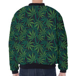 Dark Green Hemp Pattern Print Zip Sleeve Bomber Jacket
