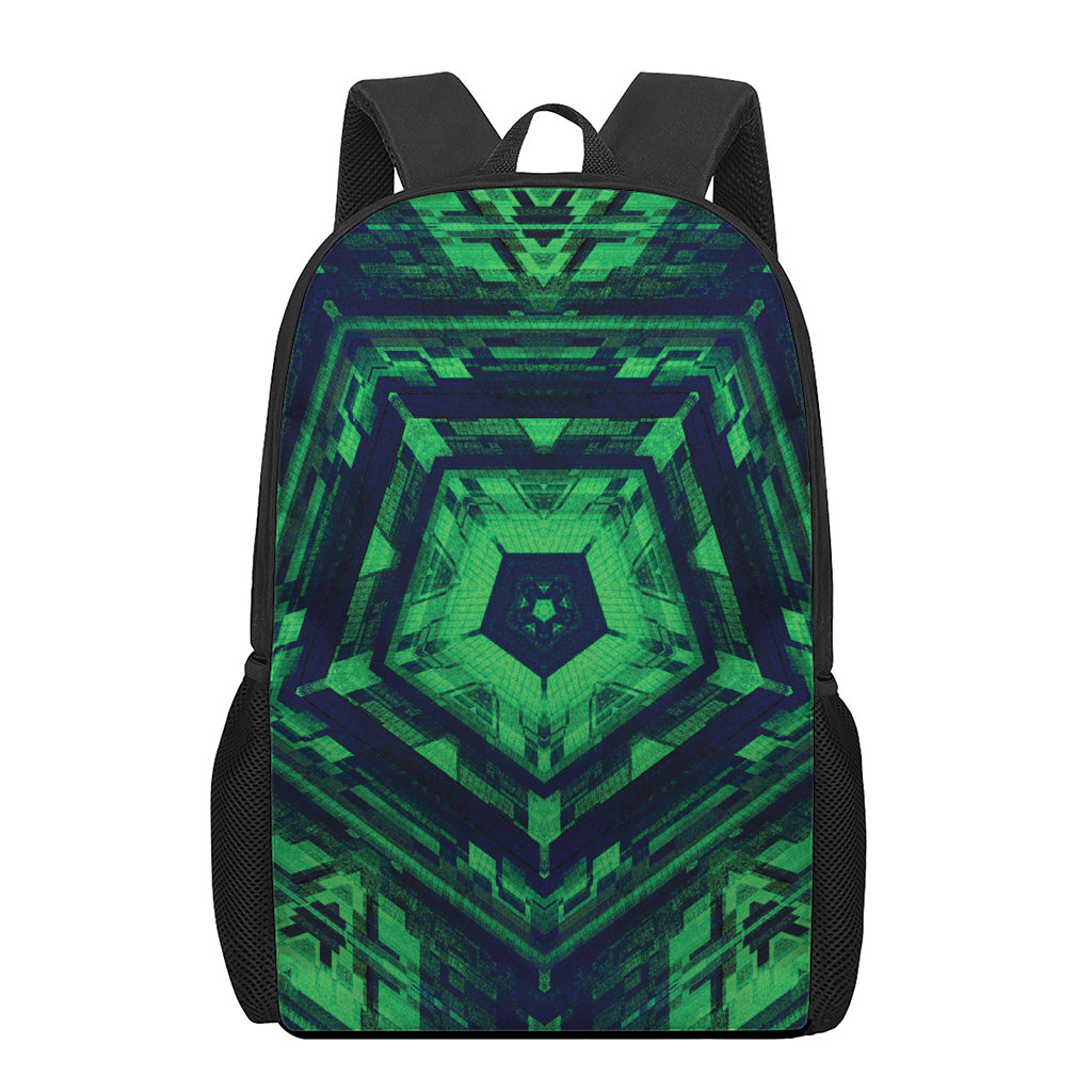 Dark Green Kaleidoscope Print 17 Inch Backpack