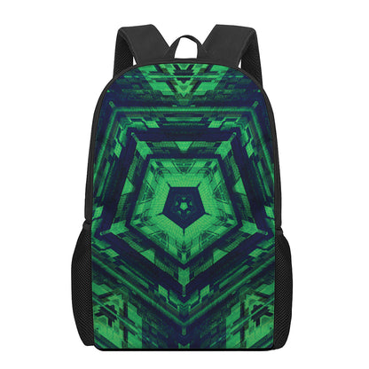 Dark Green Kaleidoscope Print 17 Inch Backpack