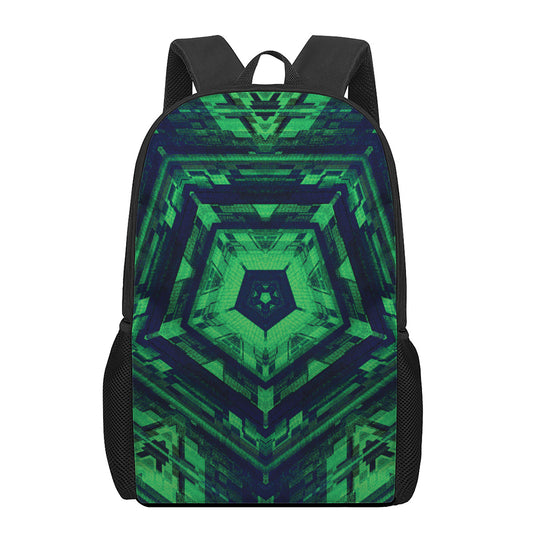 Dark Green Kaleidoscope Print 17 Inch Backpack