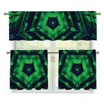 Dark Green Kaleidoscope Print 3 Piece Kitchen Curtains