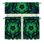 Dark Green Kaleidoscope Print 3 Piece Kitchen Curtains