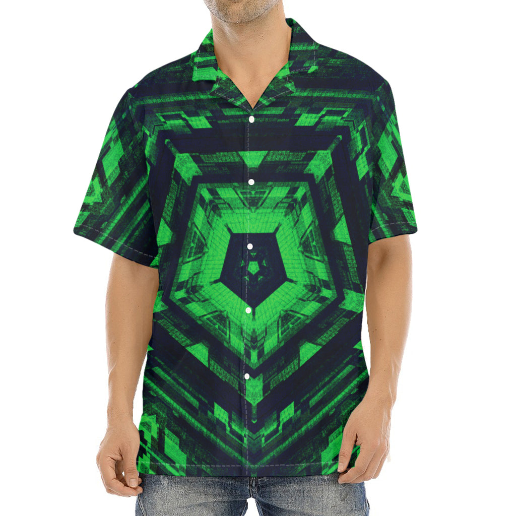 Dark Green Kaleidoscope Print Aloha Shirt