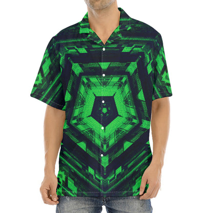 Dark Green Kaleidoscope Print Aloha Shirt