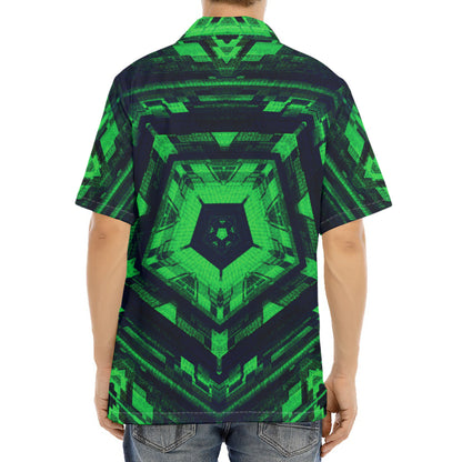 Dark Green Kaleidoscope Print Aloha Shirt