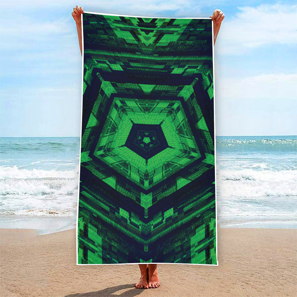Dark Green Kaleidoscope Print Beach Towel