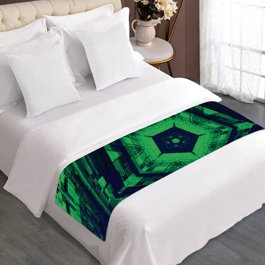 Dark Green Kaleidoscope Print Bed Runner