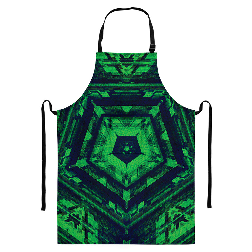 Dark Green Kaleidoscope Print Bib Apron With Pocket
