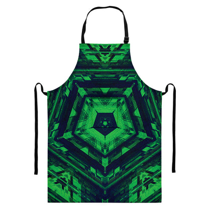Dark Green Kaleidoscope Print Bib Apron With Pocket