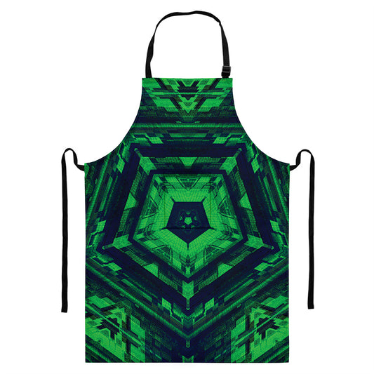 Dark Green Kaleidoscope Print Bib Apron With Pocket