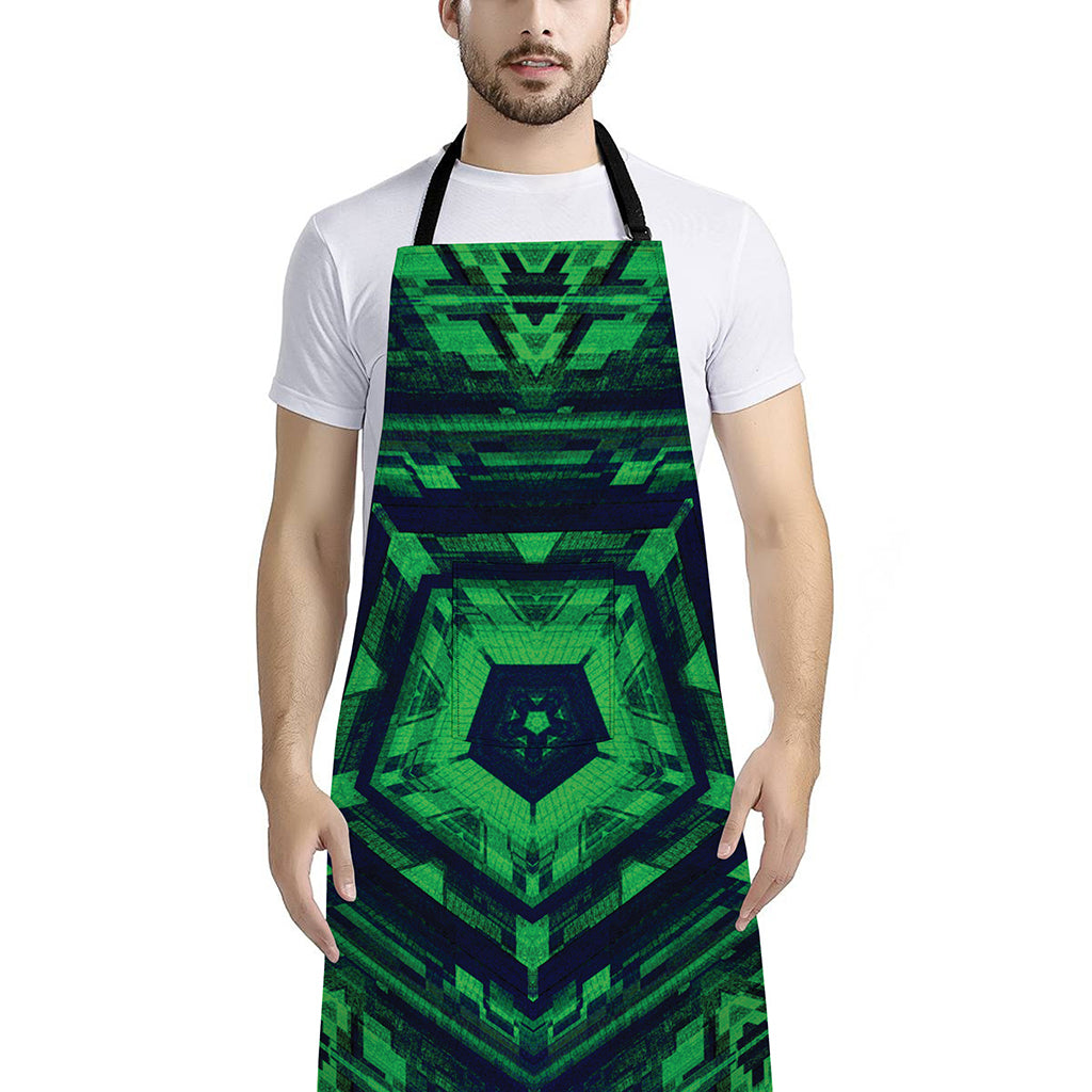 Dark Green Kaleidoscope Print Bib Apron With Pocket
