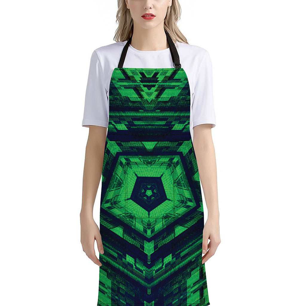 Dark Green Kaleidoscope Print Bib Apron With Pocket