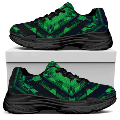 Dark Green Kaleidoscope Print Black Chunky Shoes