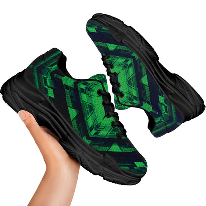 Dark Green Kaleidoscope Print Black Chunky Shoes