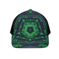 Dark Green Kaleidoscope Print Black Mesh Trucker Hat