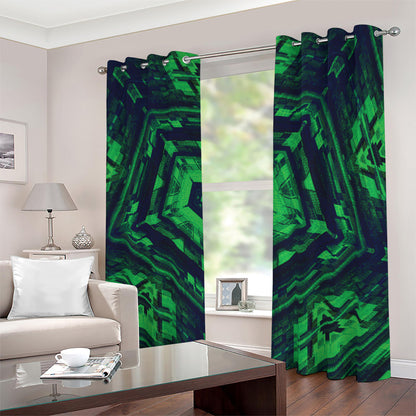 Dark Green Kaleidoscope Print Blackout Grommet Curtains