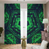 Dark Green Kaleidoscope Print Blackout Pencil Pleat Curtains