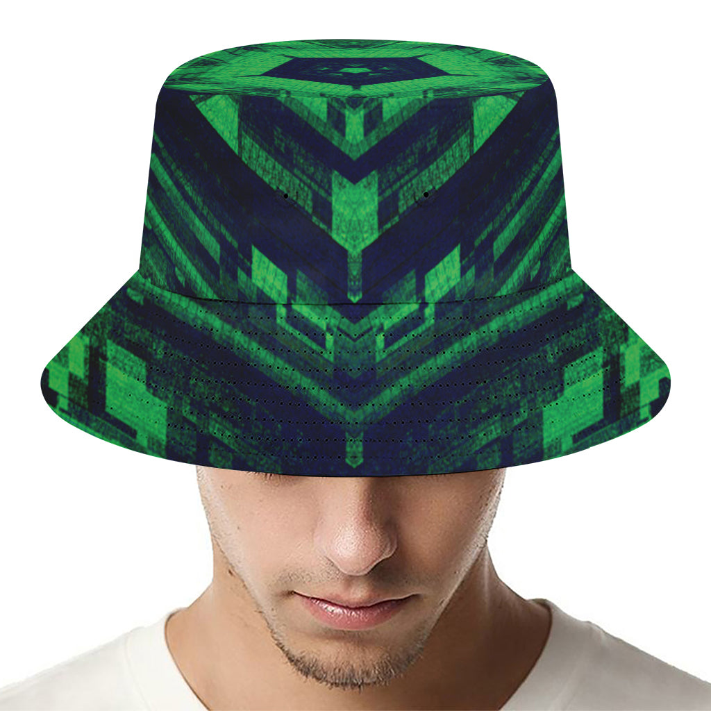 Dark Green Kaleidoscope Print Bucket Hat