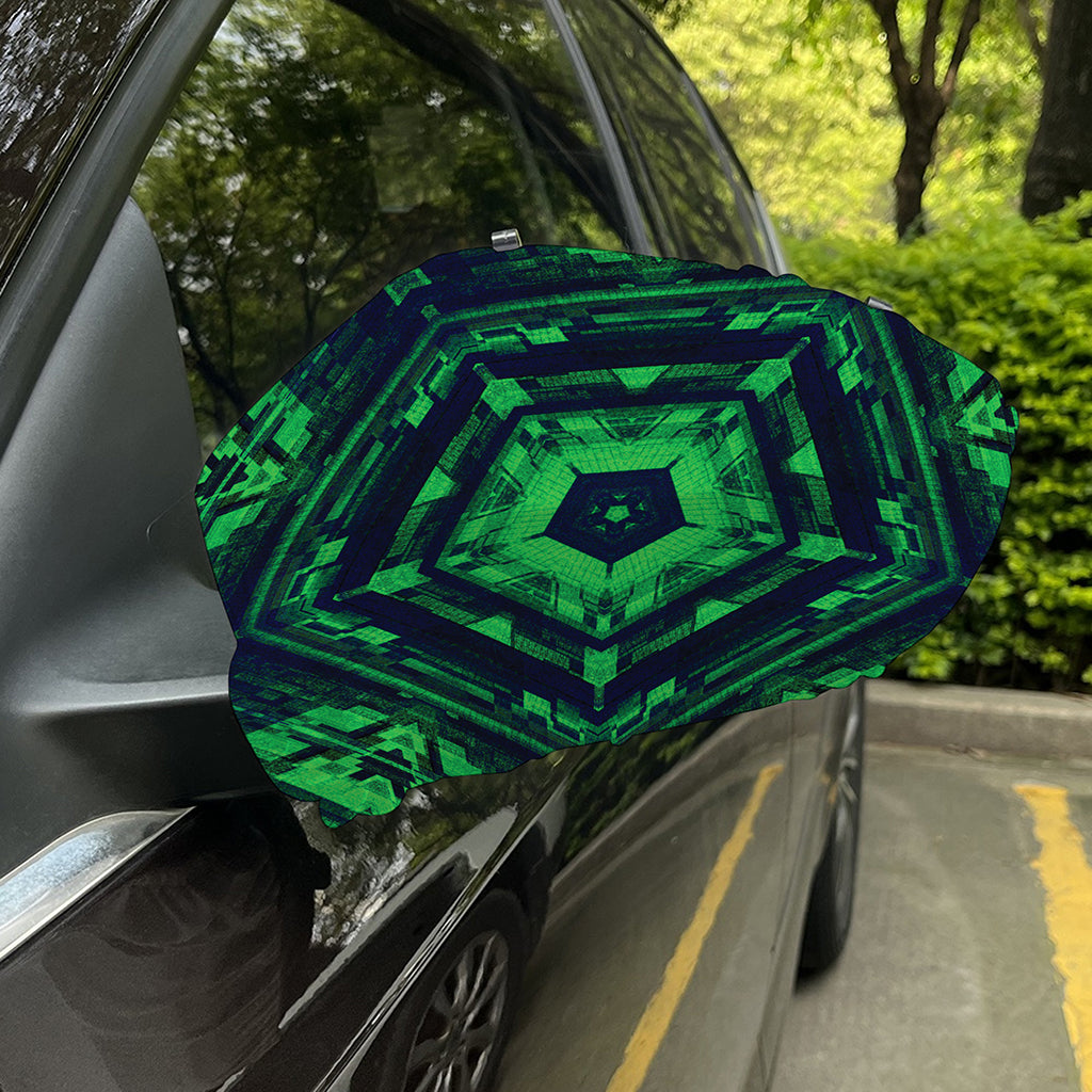 Dark Green Kaleidoscope Print Car Side Mirror Covers