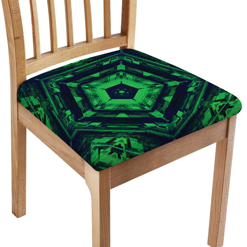 Dark Green Kaleidoscope Print Chair Cushion Cover