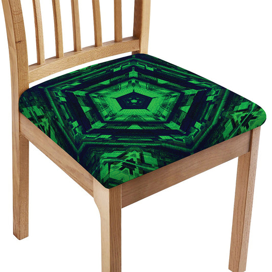 Dark Green Kaleidoscope Print Chair Cushion Cover