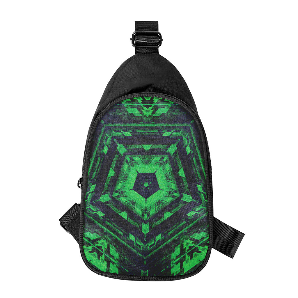 Dark Green Kaleidoscope Print Chest Bag