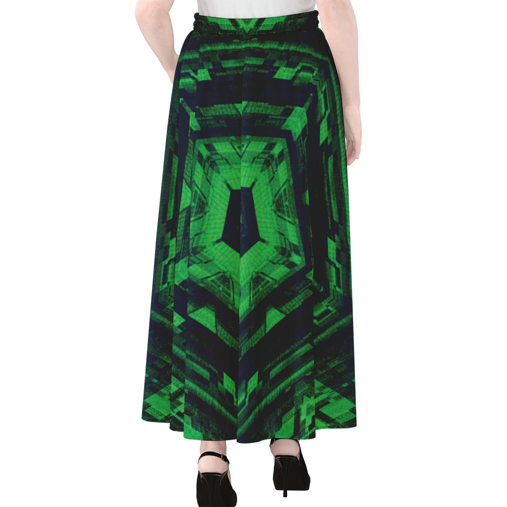 Dark Green Kaleidoscope Print Chiffon Maxi Skirt