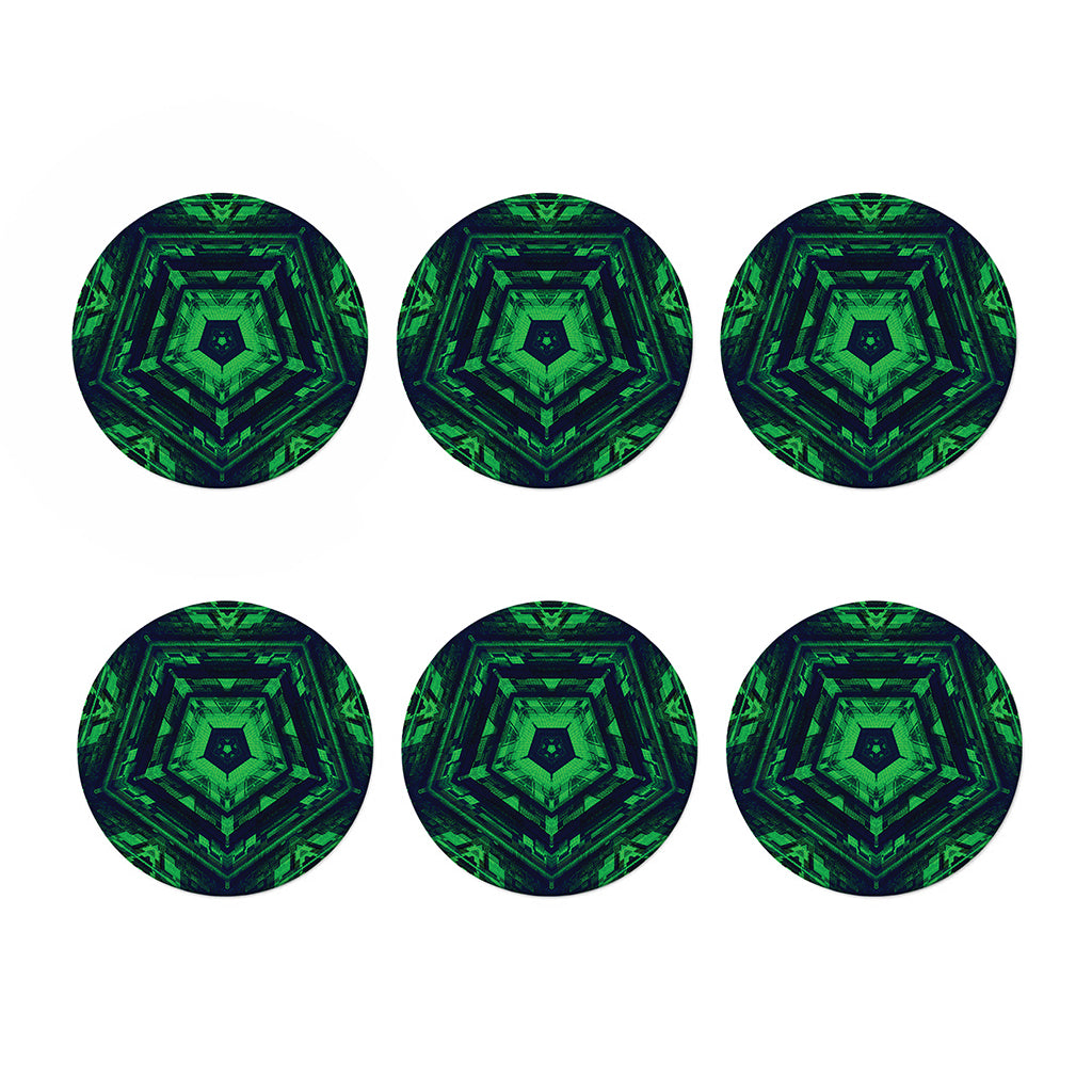 Dark Green Kaleidoscope Print Coaster Set