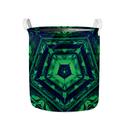 Dark Green Kaleidoscope Print Collapsible Laundry Basket