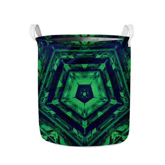 Dark Green Kaleidoscope Print Collapsible Laundry Basket