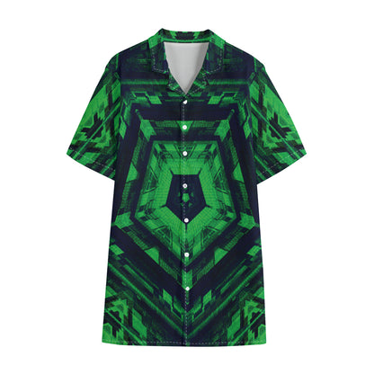Dark Green Kaleidoscope Print Cotton Hawaiian Shirt