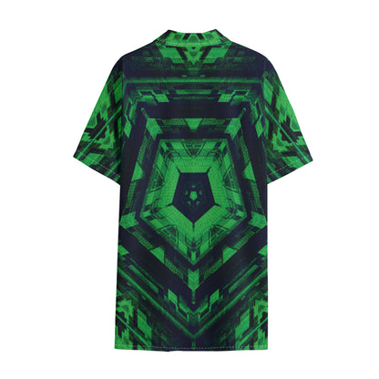 Dark Green Kaleidoscope Print Cotton Hawaiian Shirt