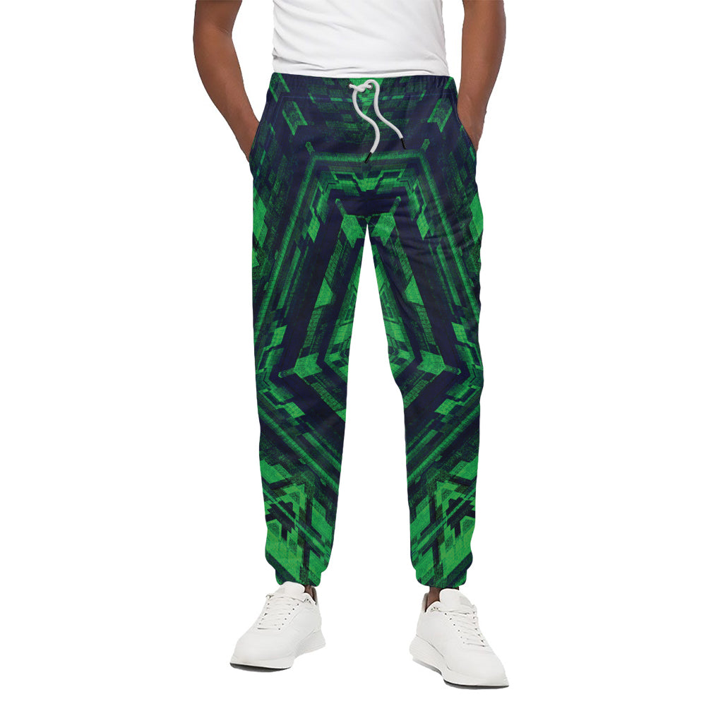 Dark Green Kaleidoscope Print Cotton Pants