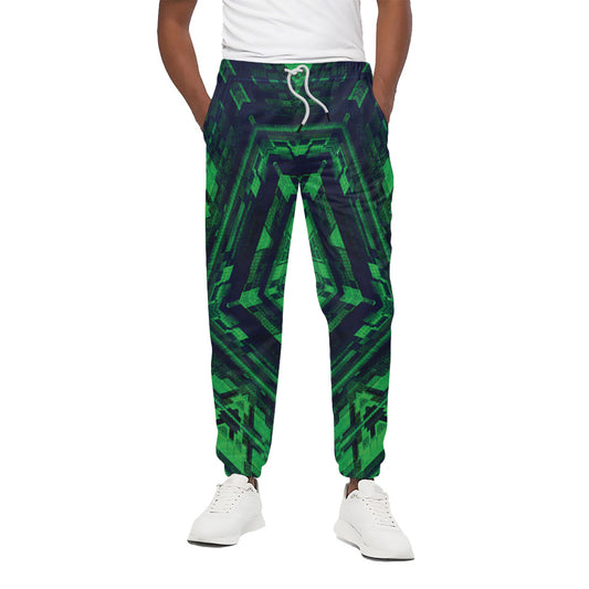 Dark Green Kaleidoscope Print Cotton Pants