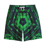 Dark Green Kaleidoscope Print Cotton Shorts