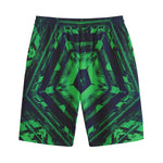 Dark Green Kaleidoscope Print Cotton Shorts