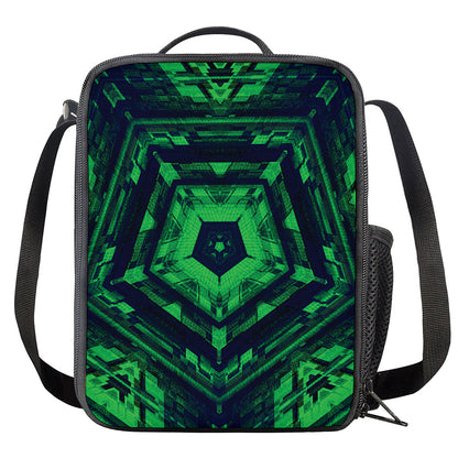 Dark Green Kaleidoscope Print Crossbody Lunch Bag