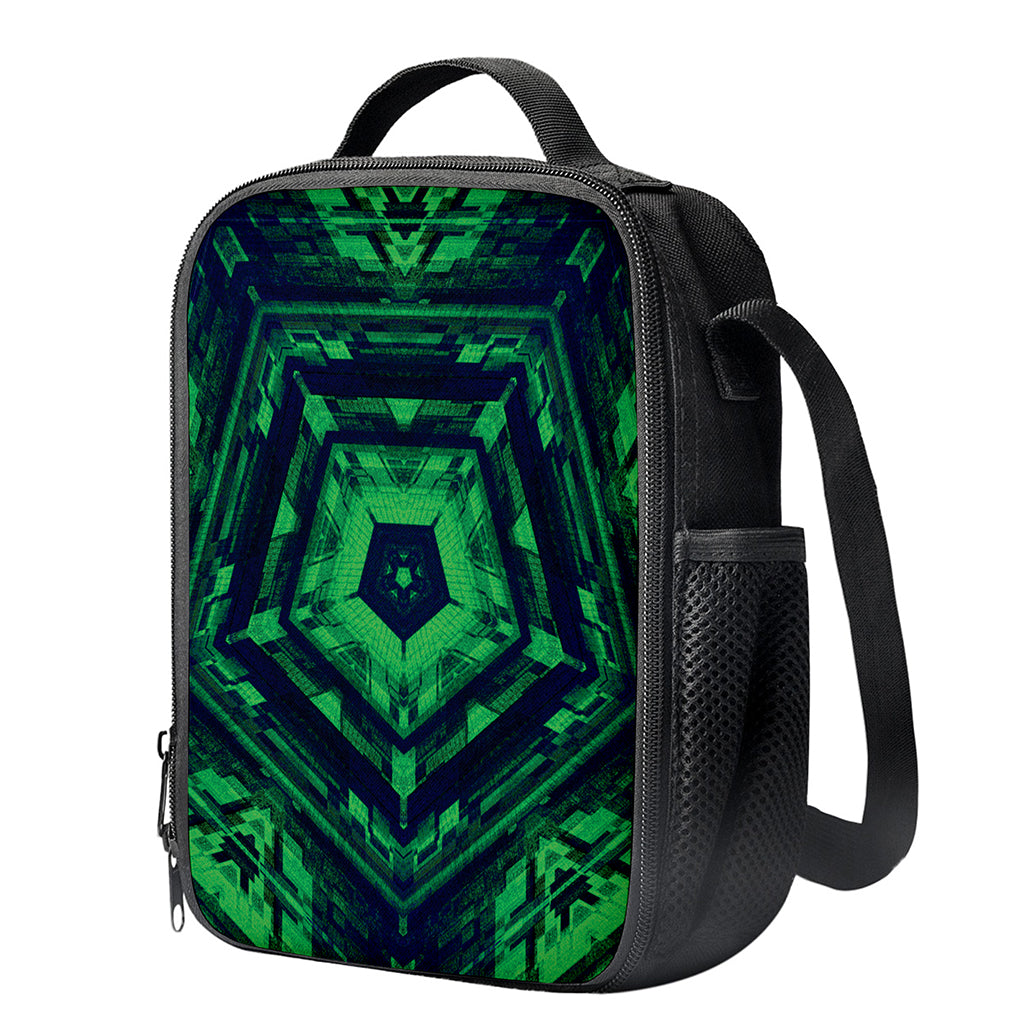 Dark Green Kaleidoscope Print Crossbody Lunch Bag